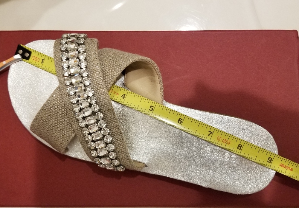 Botkier New York ALANA Linen & Crystal Jeweled Slide Sandals Sz 5½ NWT - Picture 7 of 9